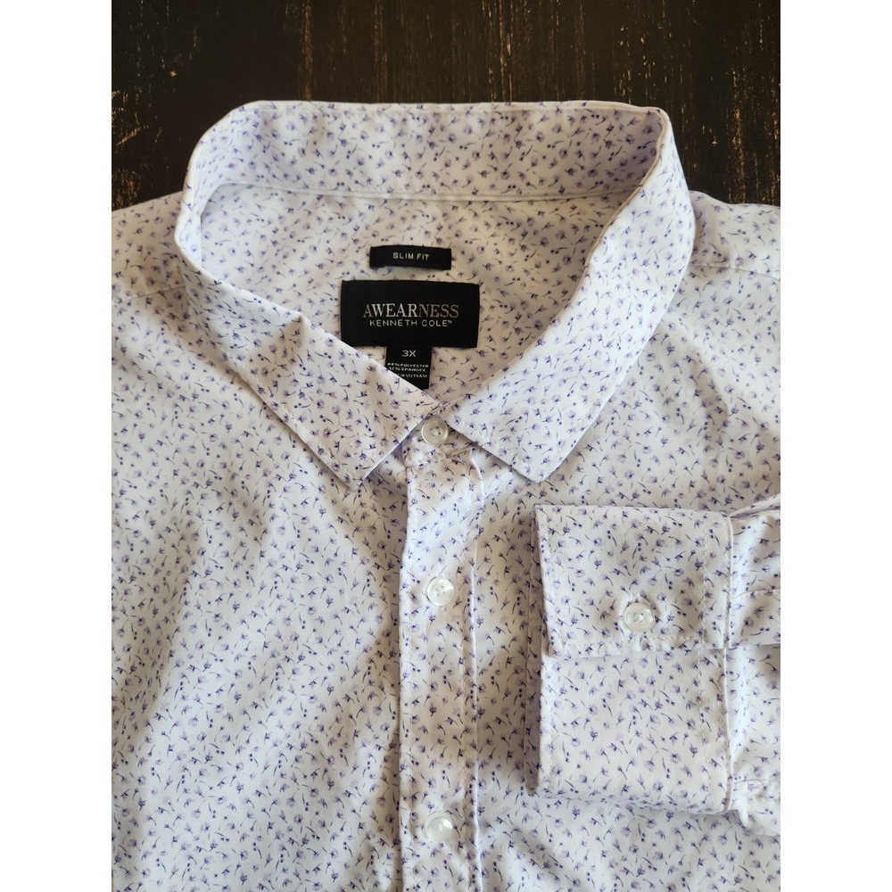 Awearness Kenneth Cole Performance Dress Shirt Slim Fit Button Men's 3X Polyeste